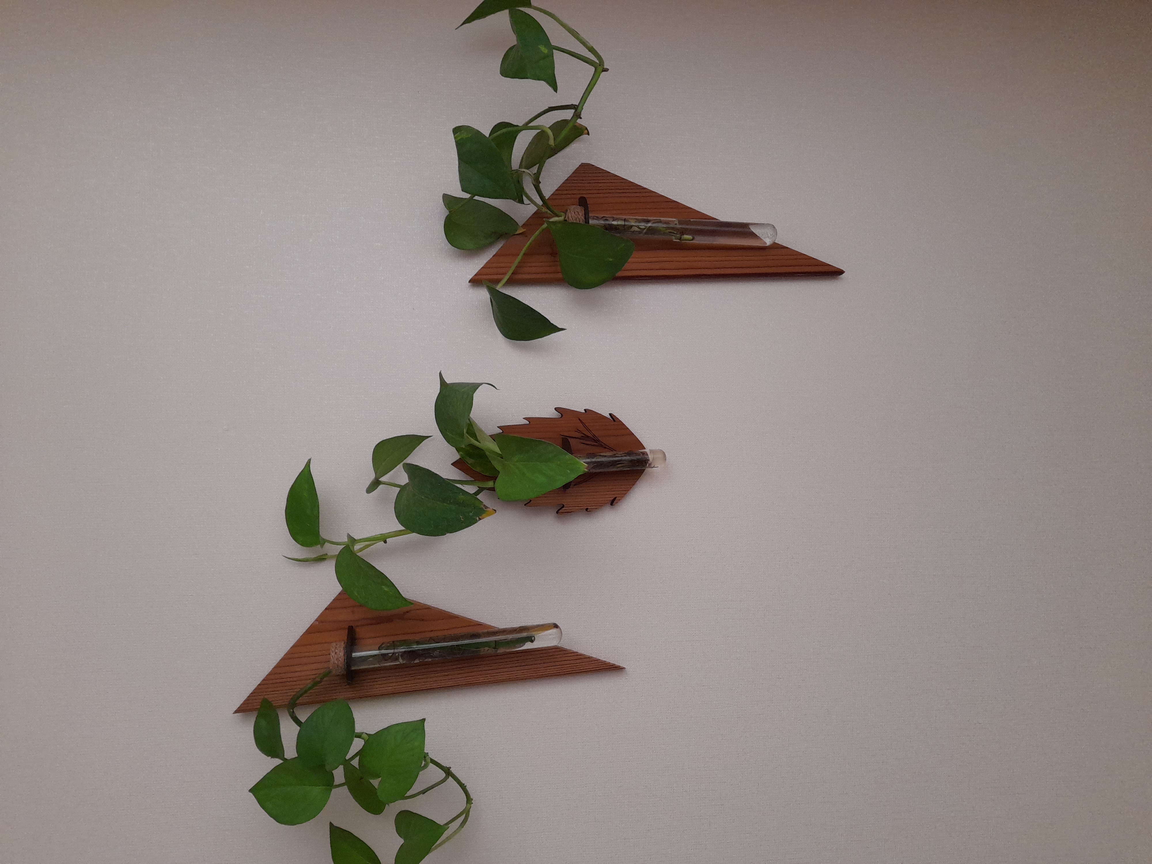ست گلدان چوبی مدل لوله شیشه ای ۲ طرح مثلث و ۱ طرح برگ