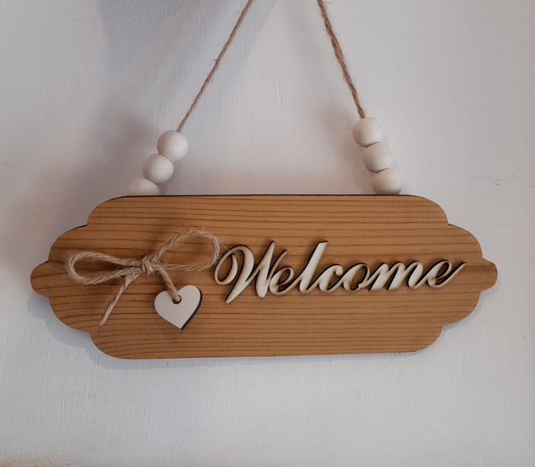 اویز چوب و مهره با مدل welcome کاربردی در خانه و فروشگاه
